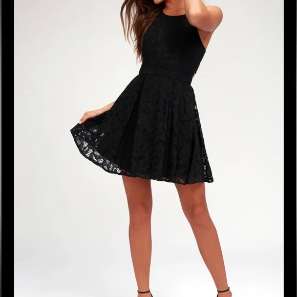 Lulus Daisy Date Black Lace Skater Dress Lulus Daisy Date Black Lace Skater Dress